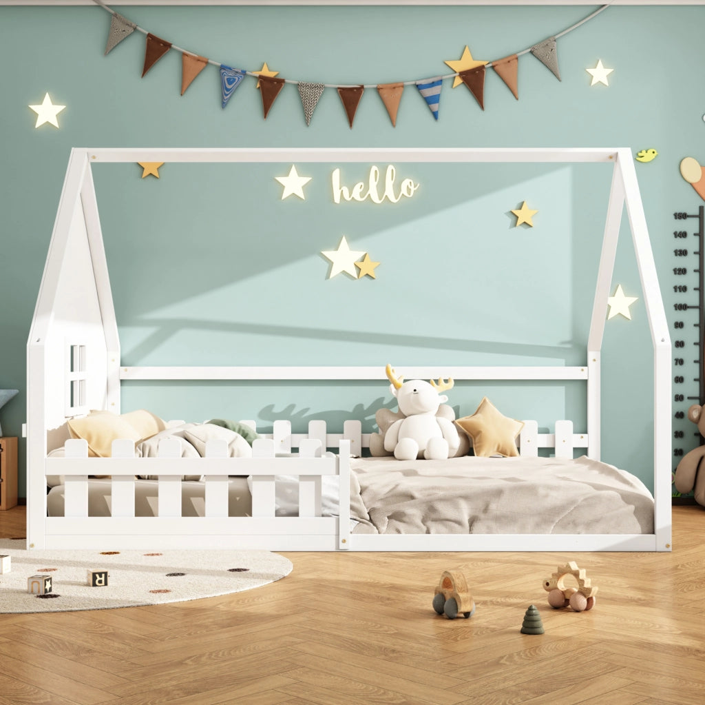Letto per bambini a casetta 140x200 cm bianco in pino