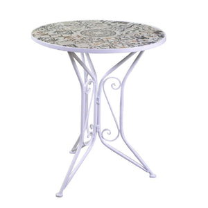 Set Tavolino e 2 Sedie Ø60xh71 cm in Metallo con Mosaico Frigole Bianco