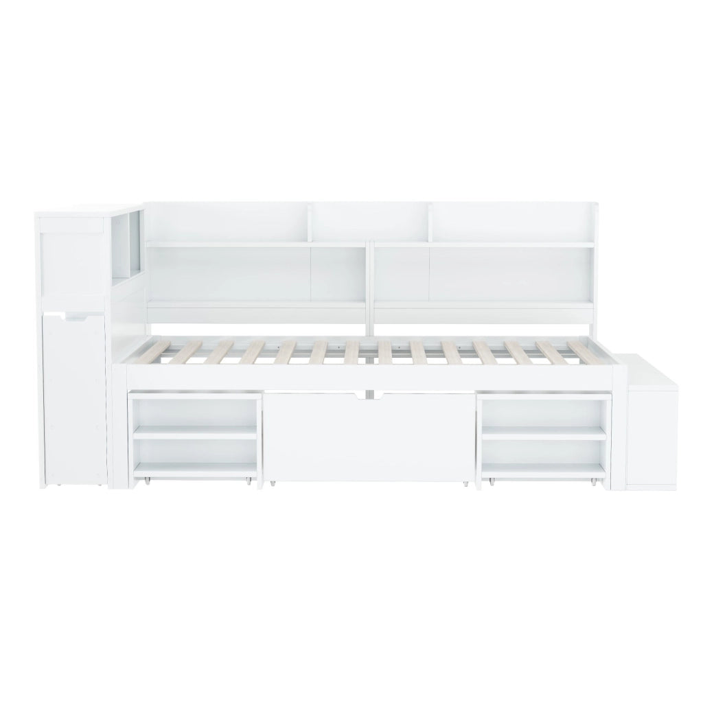 Lettino per bambini 90x200 cm in legno multistrato bianco con cassetti e vani contenitore