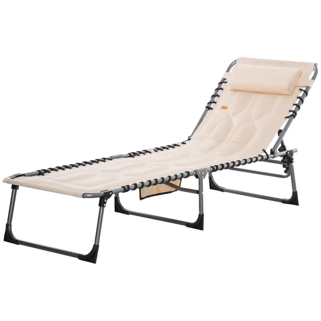 Lettino da giardino pieghevole con cuscino ¨C zephmum ¨C beige, tessuto Oxford, 188x57x30 cm