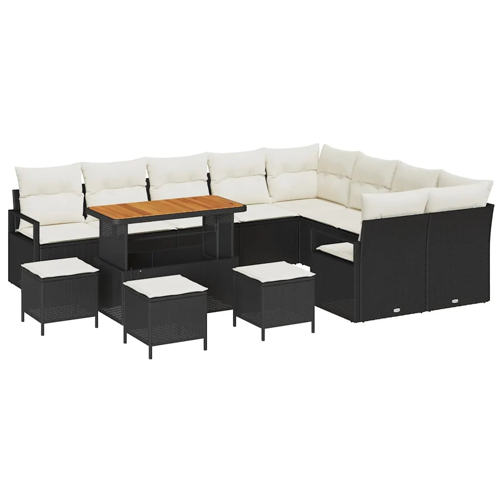Set Divano da Giardino con cuscino 13 pcs Nero e Crema
