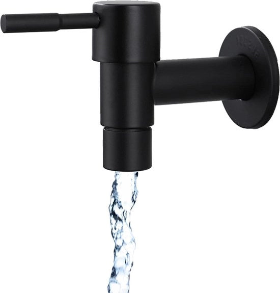 Montaggio di rubinetto di acqua fredda per muro in acciaio inossidabile nero per cucina - rubinetto per bagno - rubinetto per giardino - rubinetto per vasca - rubinetto per acqua fredda esterno