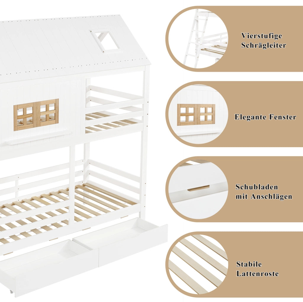 Letto a castello per bambini 90x200 cm con 2 cassetti