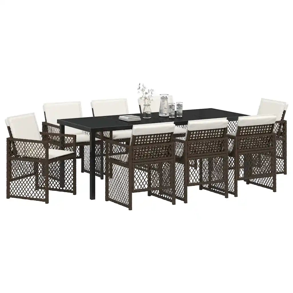 Set da Pranzo per Giardino 9 pcs Marrone polyrattan 3380632