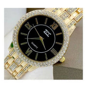 Trade Shop - Orologio Da Polso Zcc 13 Donna Quarzo Acciaio Moda Brillantini Dorato Fondo Nero -