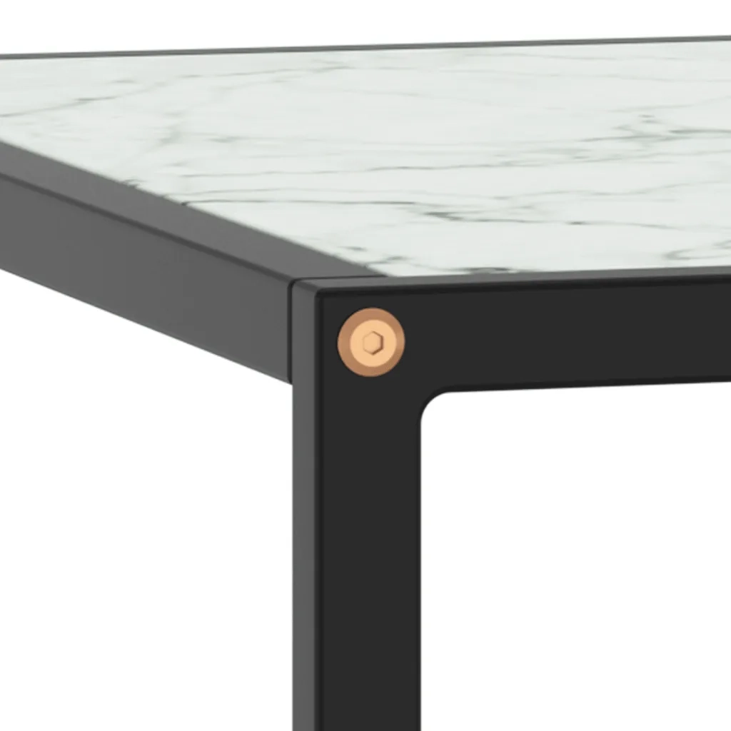 Tavolino da Salotto Nero con Vetro Marmo Bianco 80x80x35 cm 322877