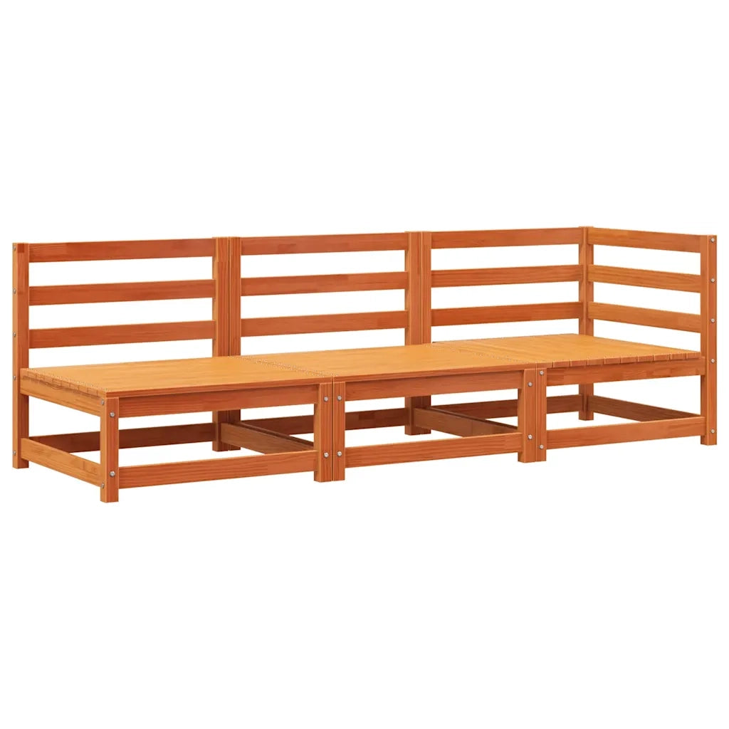Divano da Giardino a 3 Posti Marrone Cera Legno Massello Pino 837953