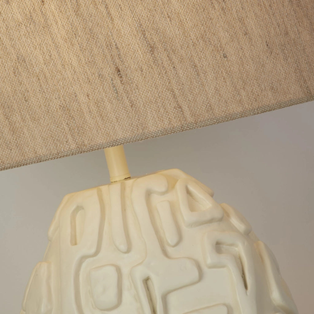 Lampada da tavolo Adelaide 1Lt, resina crema con paralume in lino bianco