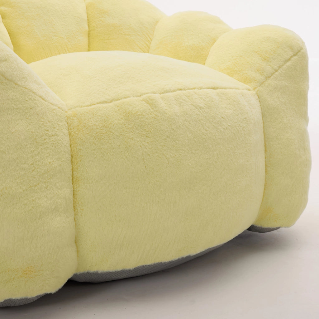 Poltrona pouf compatta a forma di loto con seduta morbida e leggera facile da spostare in tessuto peluche giallo