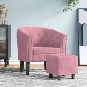Divano Sedia-Poltrona Cabriolet con Poggiapiedi Rosa in Velluto 742809