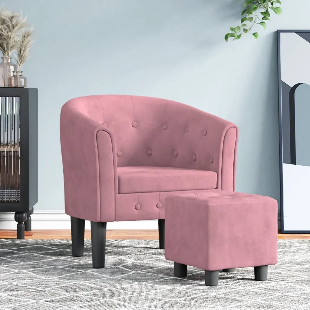 Divano Sedia-Poltrona Cabriolet con Poggiapiedi Rosa in Velluto 742809