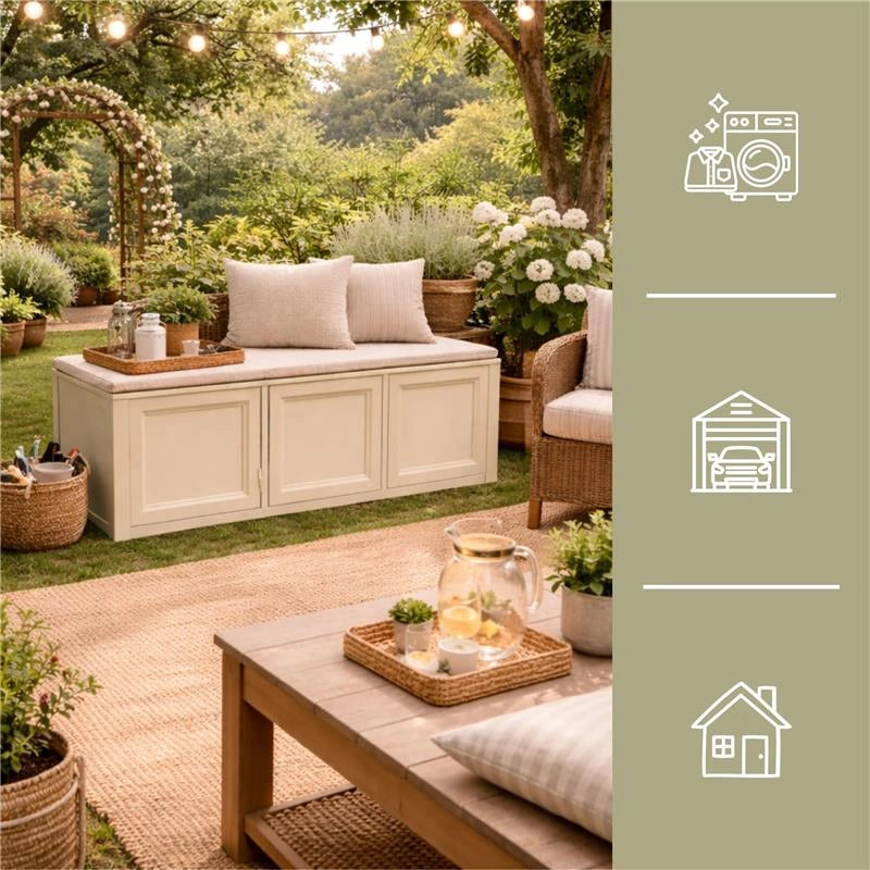 BAULE 3 MODULI ANGORA 125X40X42 CM – CONTENITORE DA ESTERNO COPERTO MULTIUSO PER BALCONE, TERRAZZO E GIARDINO