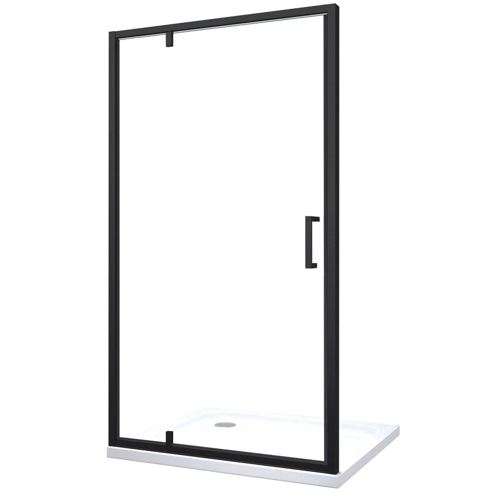 Porta Doccia Battente Roto-Traslante Con Perni Asimmetrici Telaio Nero Opaco Reversibile Cm 96-99 H 200