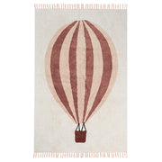 Tappeto rettangolare in cotone bianco sporco con motivo mongolfiera140 x 200 cm stile boho cameretta