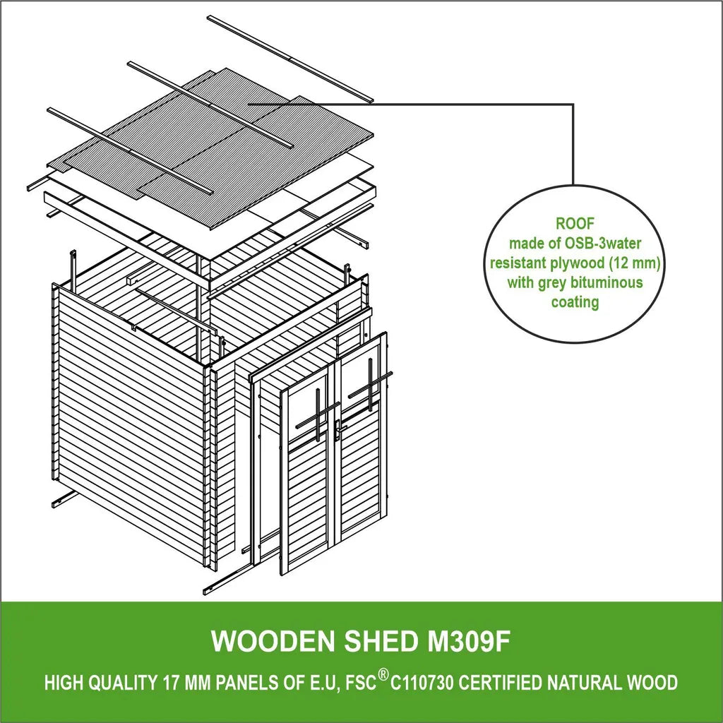 TIMBELA M309F Casetta da Giardino in Legno per Esterni con porta con serratura di alta qualità- A200x204x204cm/3.53 m2