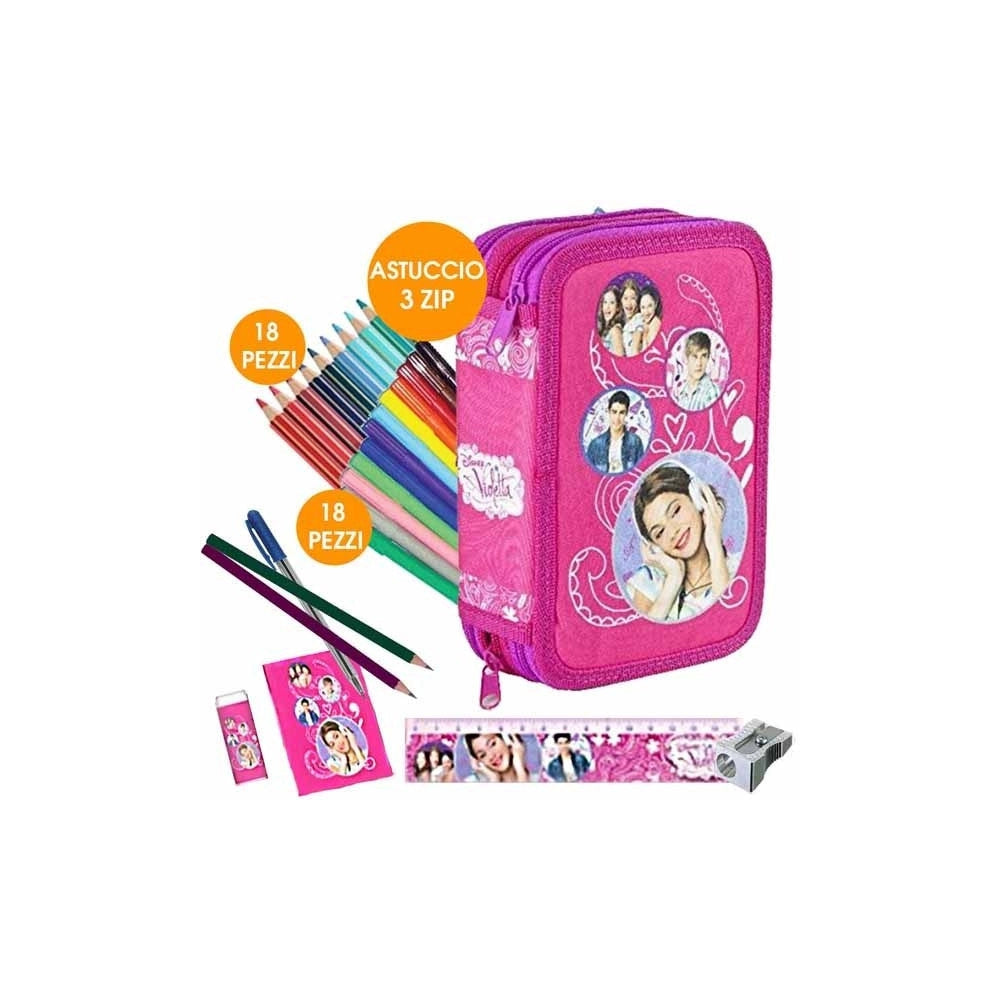 Trade Shop - Kit Scuola School Pack Zaino Estensibile + Astuccio 3 Zip Disney Violetta -