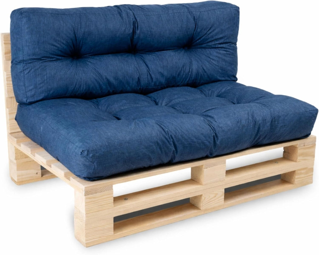 Cuscini per Pallet - Tessuto Idrorepellente e Anti-UV - Molto Confortevole, Imbottito in Schiuma - Cuscini per Divano Esterno Giardino (Seduta 120x80 cm + Schienale 120x40 cm, Blu)