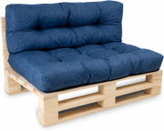 Cuscini per Pallet - Tessuto Idrorepellente e Anti-UV - Molto Confortevole, Imbottito in Schiuma - Cuscini per Divano Esterno Giardino (Seduta 120x80 cm + Schienale 120x40 cm, Blu)