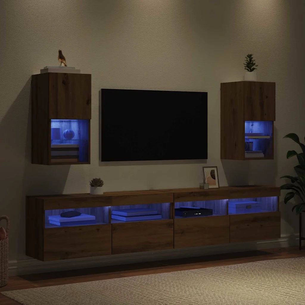 Mobiletti TV a parete con LED 2 pcs Rovere artigianale