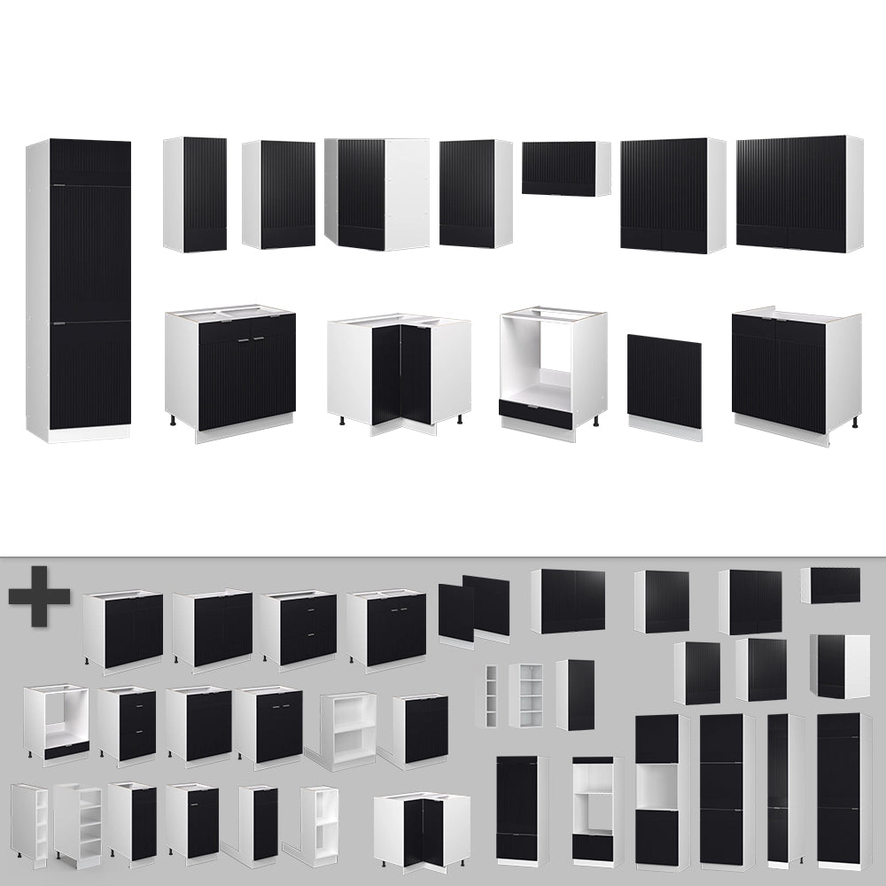 Vicco Cucina angolare completa Nero a righe/bianco 227 x 60 cm senza piano di lavoro