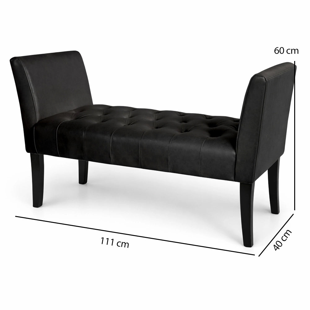 Panca Nero con Piedi in Legno e Rivestimento Ecopelle Camera da Letto Ingresso