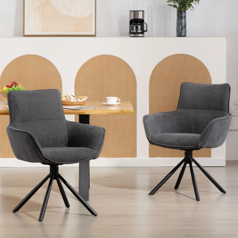 SEDIA Girevole Set da 2 pezzi con braccioli, tessuto effetto velluto, grigio scuro, metallo