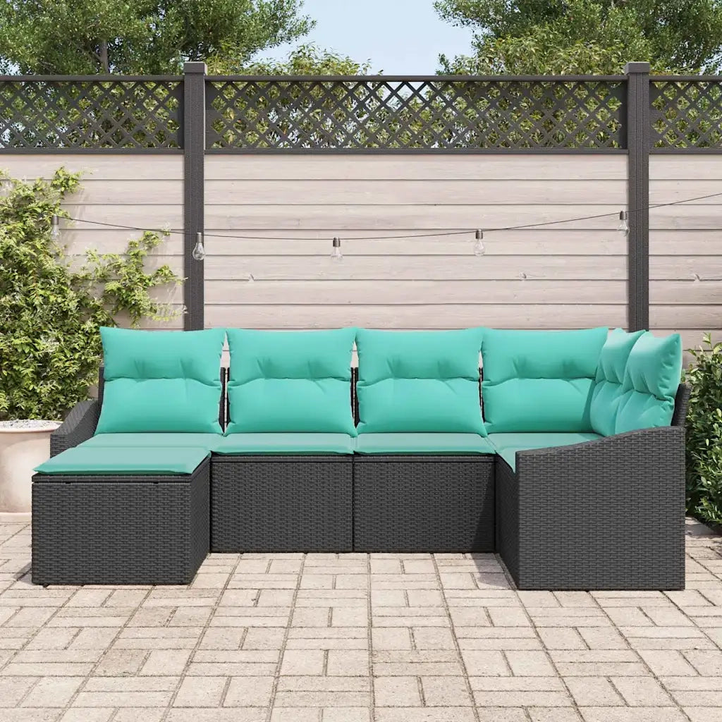 Set di divani con cuscino 6 pcs Nero polyrattan