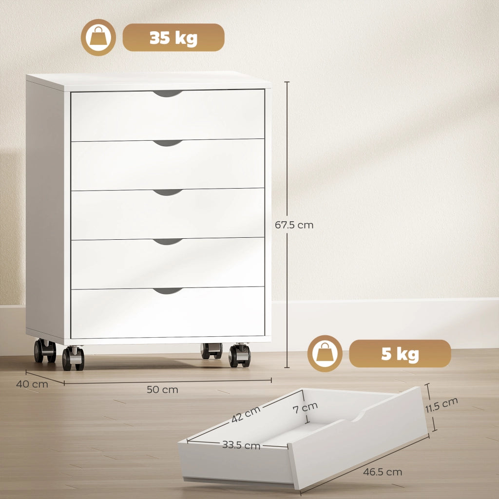 Cassettiera da Ufficio con 5 Cassetti ¨C Zephmum ¨C Bianco 50x40x67.5 cm