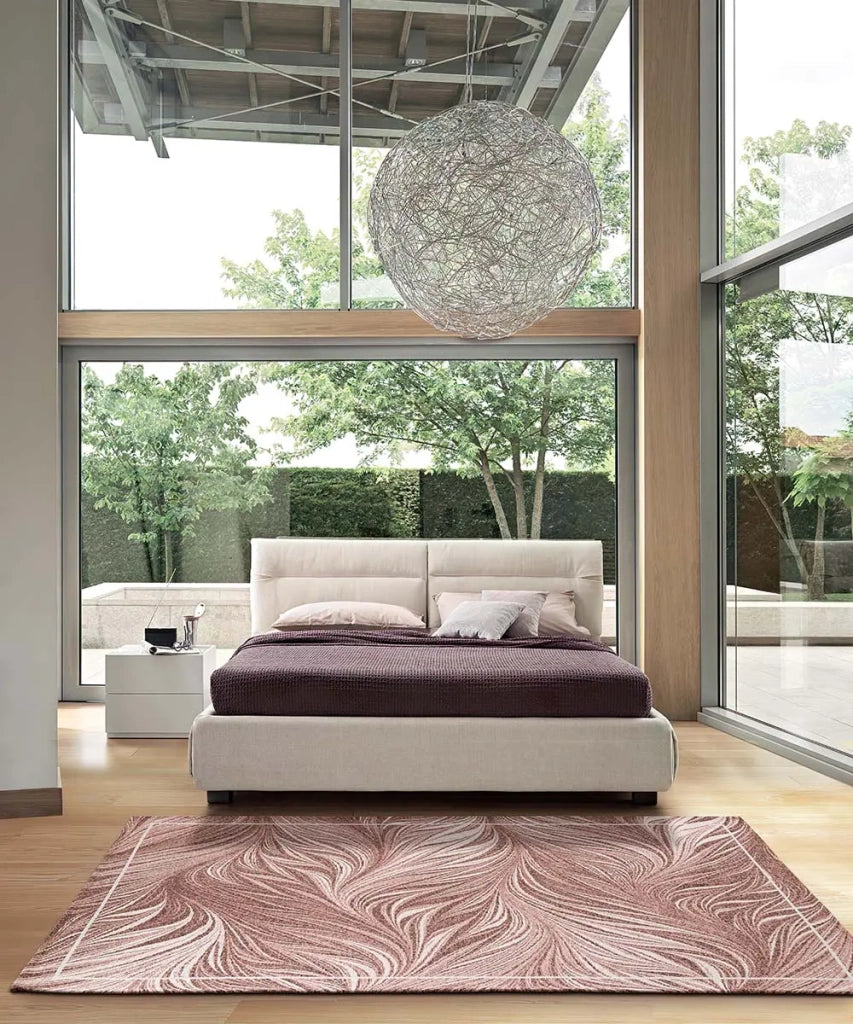 Tappeto Arredo DALLAS CIPRIA rosa disegno moderno con foglie felce, multiuso lavabile antiscivolo cm.85x150