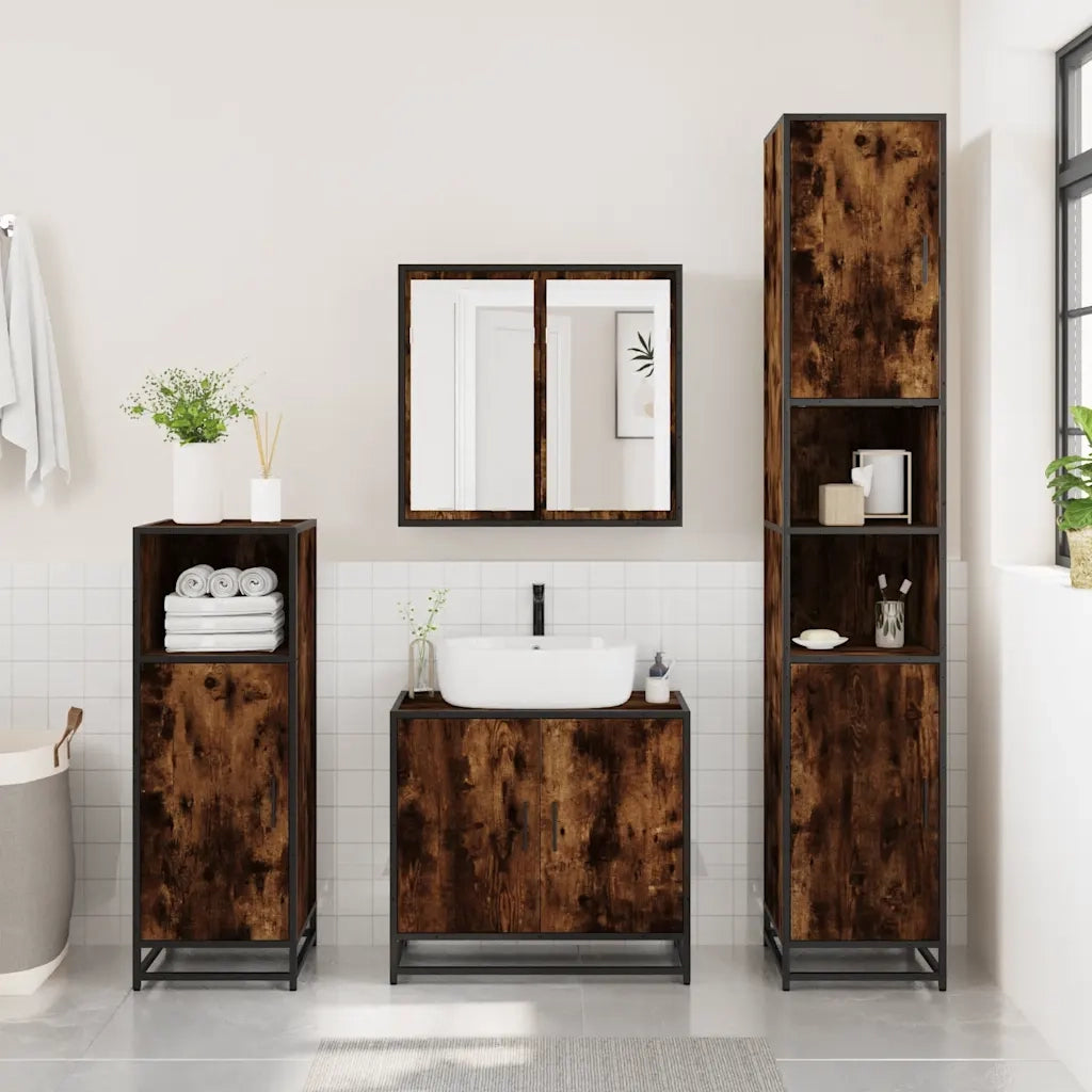Set Mobili da Bagno 4 pz Rovere Fumo in Legno Multistrato 3301187