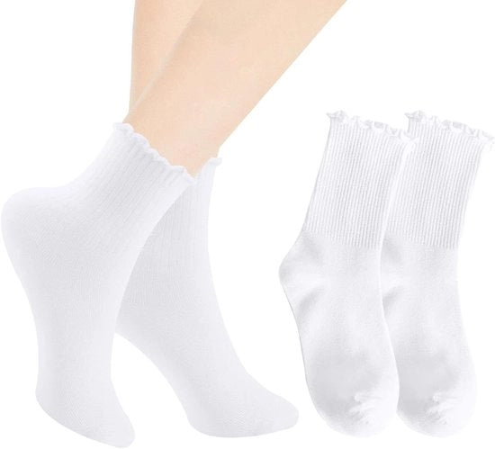 10 Paia di Calze Bianche con Rucheggio per Donna - Calde, Infilate a Dirndl, Leggere e Comode