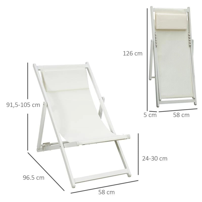 SET 2 SEDIE POLTRONA SDRAIO DA ESTERNI PIEGHEVOLI E RECLINABILI IN ALLUMINIO, 96.5X58X91.5 CM, BEIGE