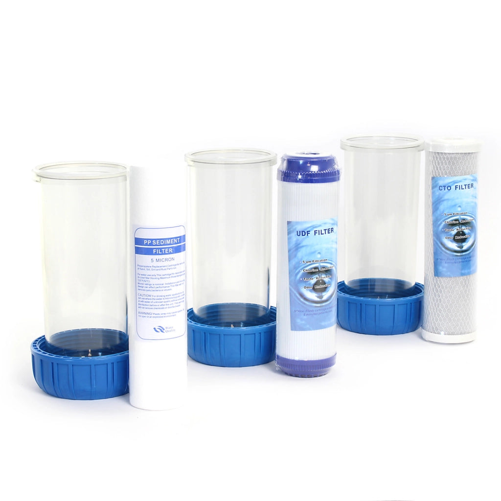 Naturewater Filtro dell'acqua a 3 livelli NW-BR10B4, con cartucce filtranti da 254 mm, attacco tubo 32,89 mm