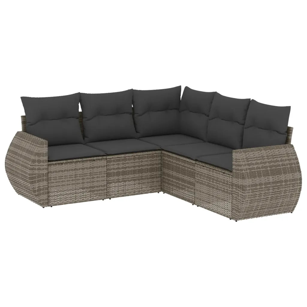 Set Divano da Giardino 5 pz con Cuscini Grigio in Polyrattan 3221349
