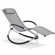 Poltrona Sdraio A Dondolo Basculante Per Giardino E Piscina Con Poggiatesta Removibile Telaio In Metallo Textilene Traspirante Ergonomica Da Esterno 73 x 150 x 93 Cm Grigio