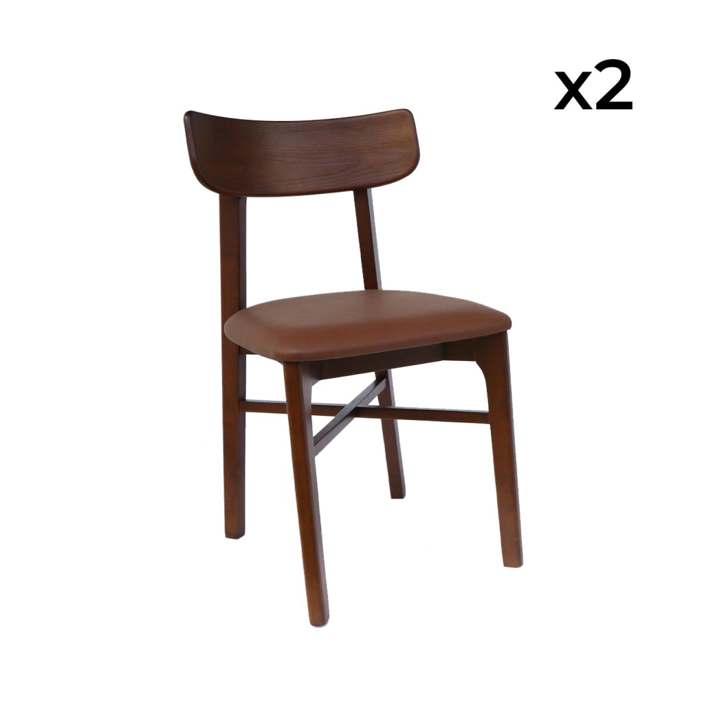 Set di 2 sedie in legno di hevea e similpelle, noce