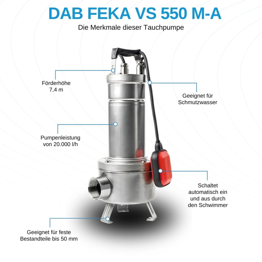 Elettropompa Acque Sporche Feka Vs Dab 550 Ma Volt 230 HP 0,75 kW 0,55 Lt M