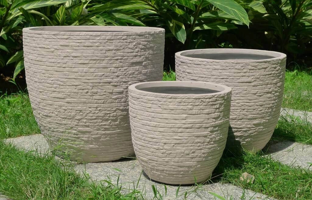 Set di 3 vasi da Giardino in Fibra di argilla cm 44x44x39 - DUDLEY