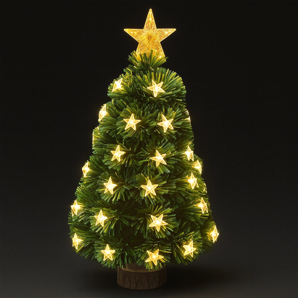Albero di Natale 60 cm Stelle Led Bianco Caldo Base Tronco Alberello Natalizio