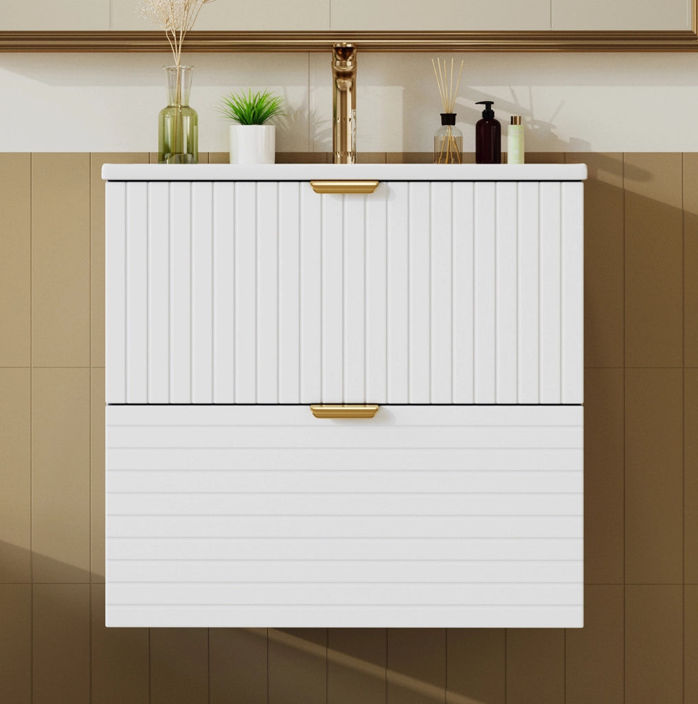 MOBILE BAGNO SOSPESO 61x46x57 cm MDF Bianco con lavabo in ceramica