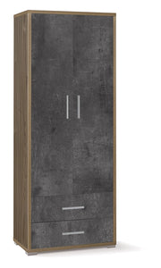 Armadio 2 Ante 2 Cassetti 71x182x41 cm Noce Stelvio/Ossido Nero