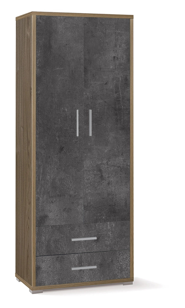 Armadio 2 Ante 2 Cassetti 71x182x41 cm Noce Stelvio/Ossido Nero