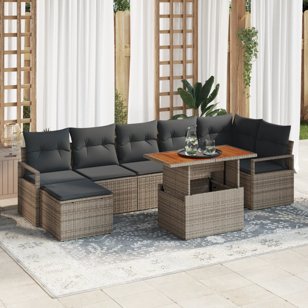 Set Divano da Giardino 8 Pezzi con Cuscini Grigio Rattan