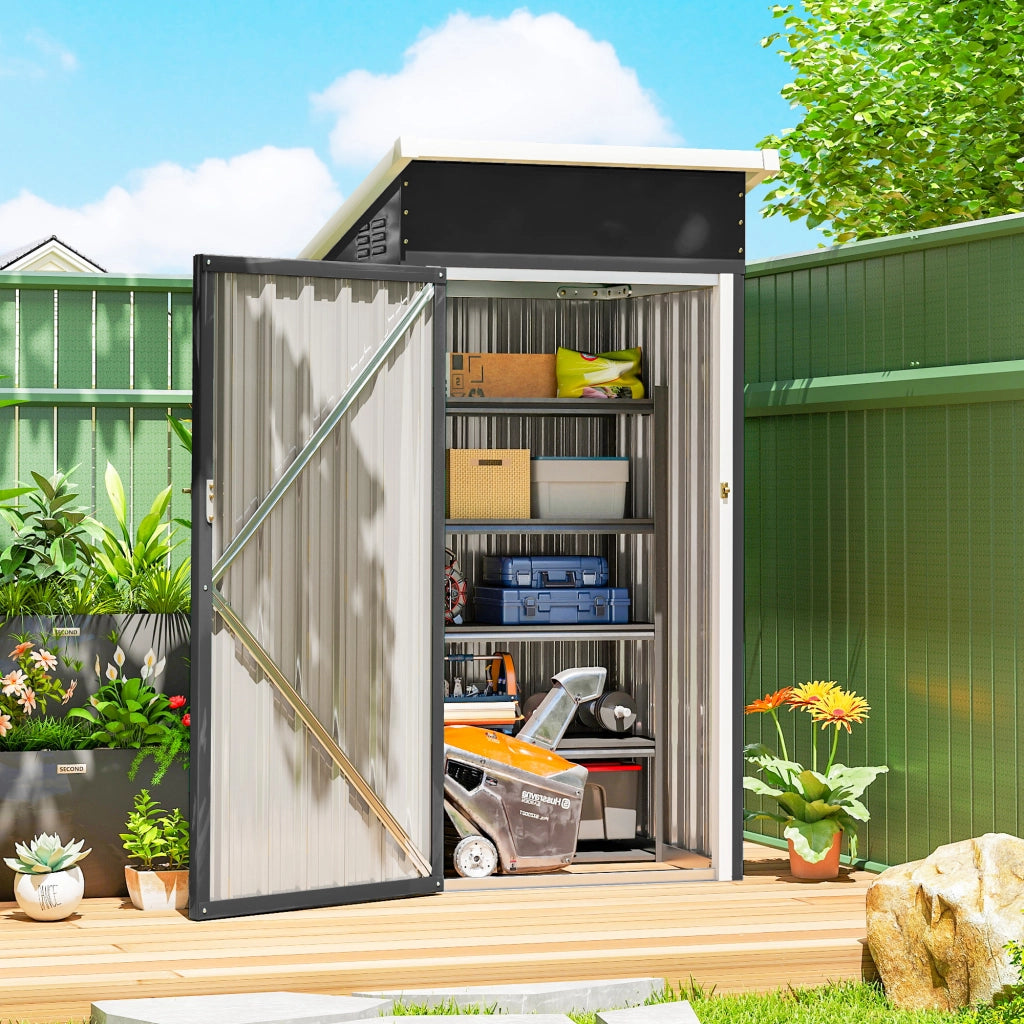 Casetta da giardino in metallo ¨C Xylo ¨C porta chiudibile, tetto spiovente, 107,5x91x185cm, grigio