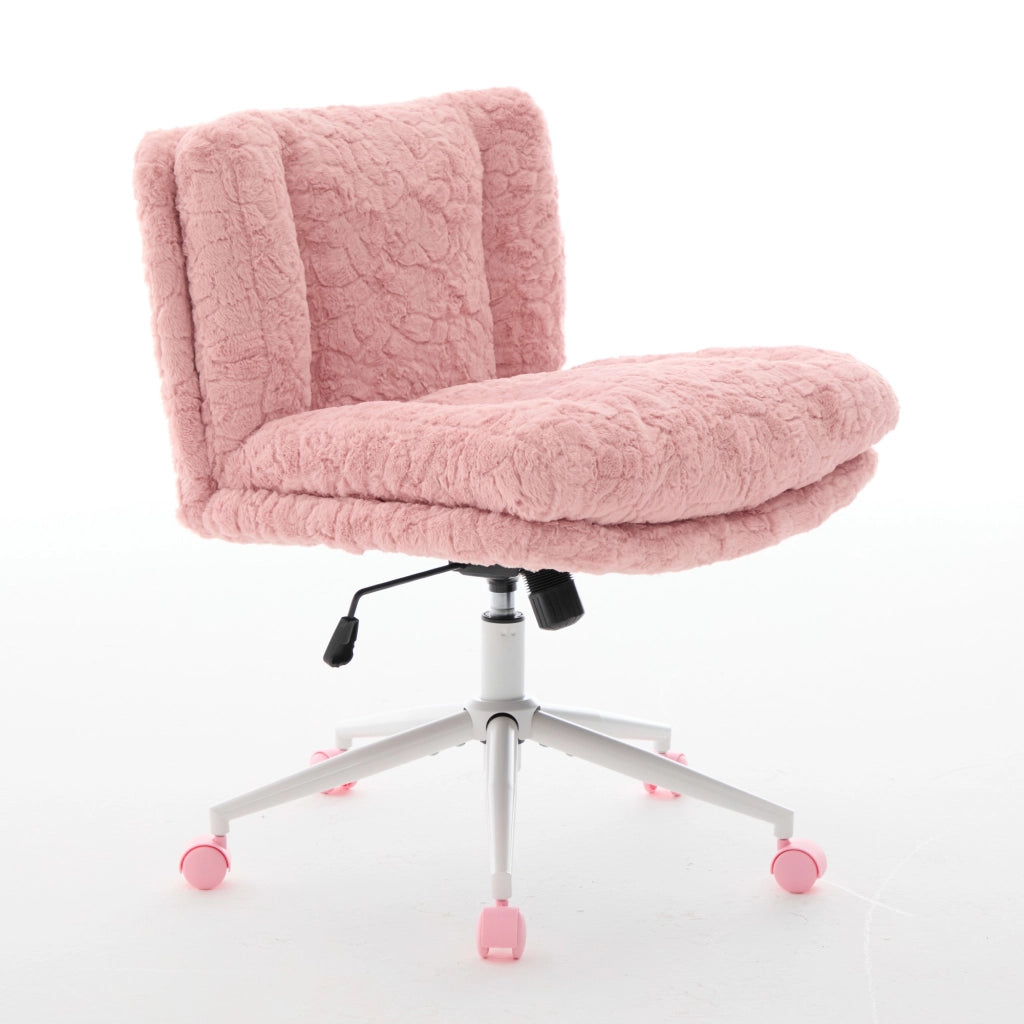Poltrona da Ufficio Girevole ¨C MINIMAL ¨C Tessuto Pelo Rosa, Base in Metallo, Seduta Larga