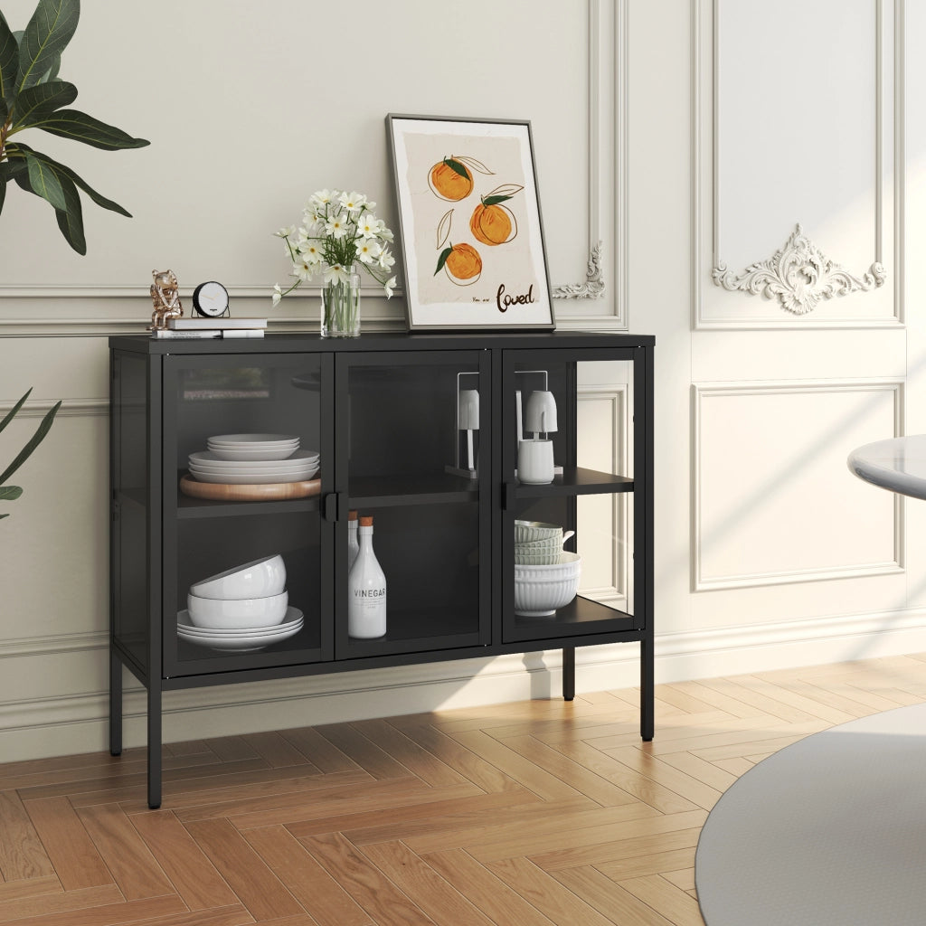 Armadietto con Vetrina Borshavisa Credenza con 3 Ante in Vetro 80x100x35 cm [en.casa]
