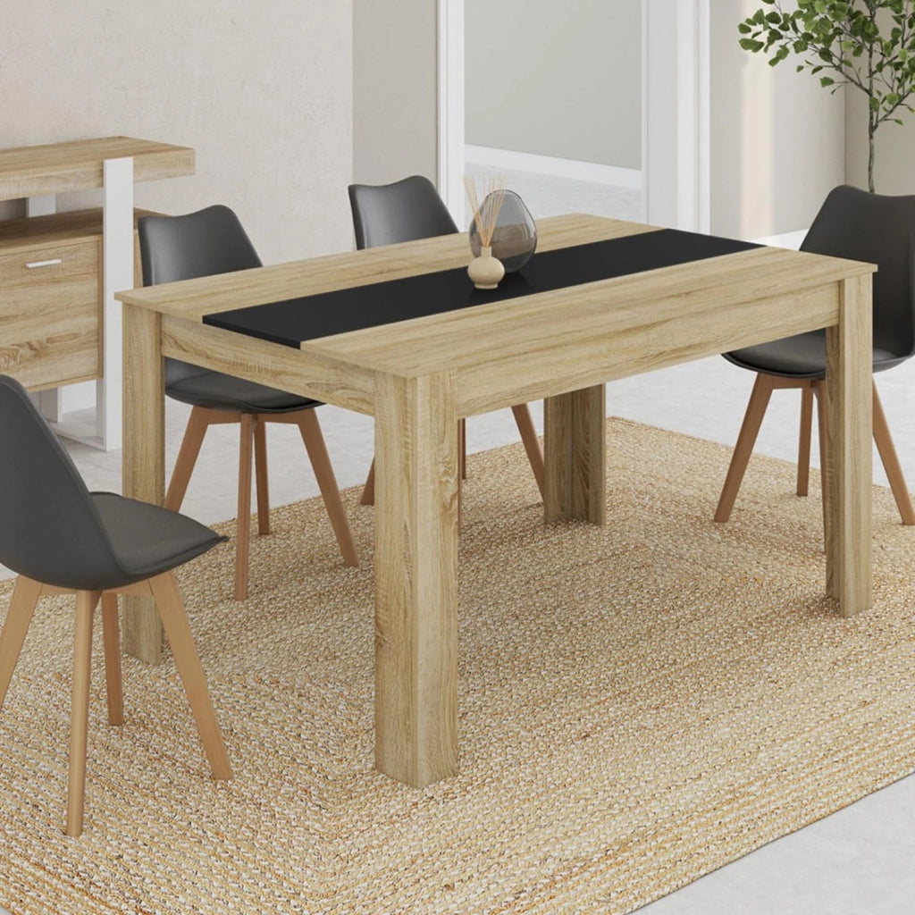 Tavolo da pranzo rettangolare GEORGIA a 6 posti in simil-faggio e nero 140 x 80 cm