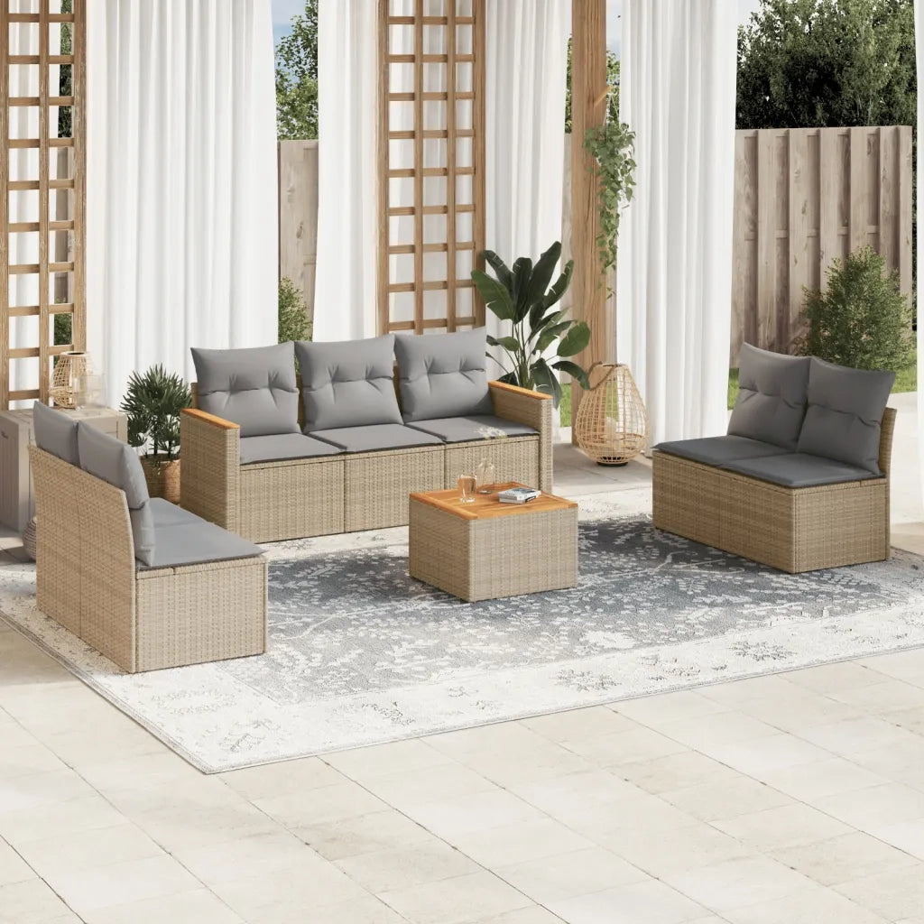 Set Divano da Giardino 8 pz con Cuscini Beige Misto Polyrattancod mxl 89052