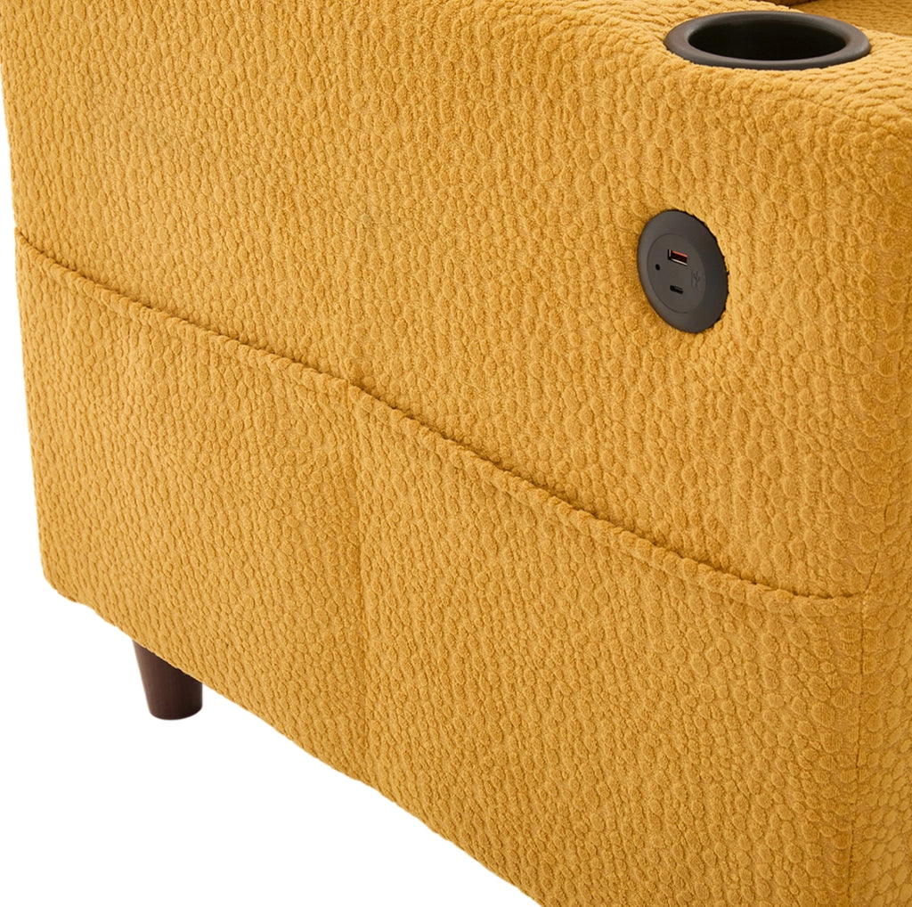 Divano a 2 posti 203x77.5x86 cm con USB-C; LED e portabicchieri in chenille giallo senape