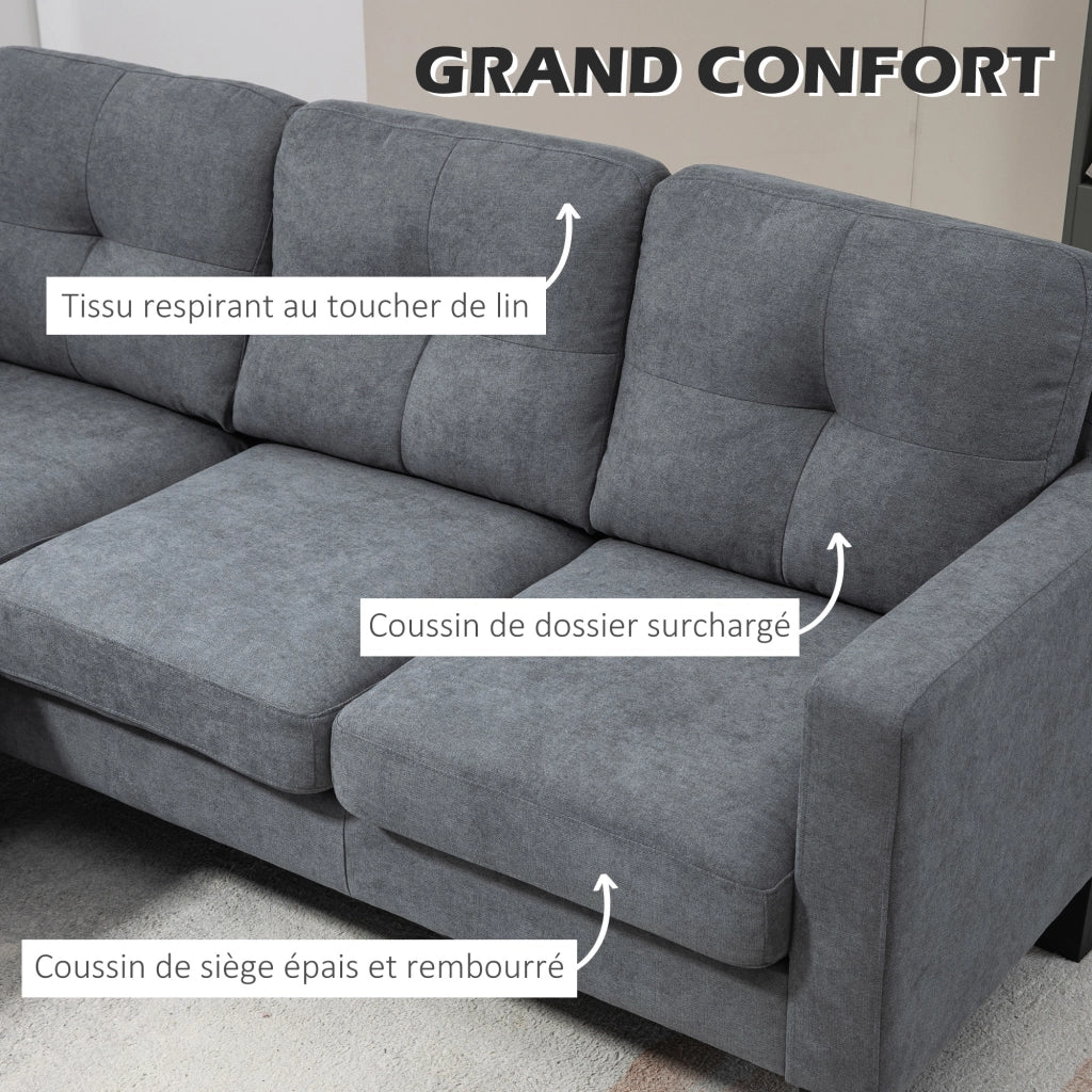 Divano angolare 3 posti con chaise longue reversibile ¨C zephmum ¨C grigio